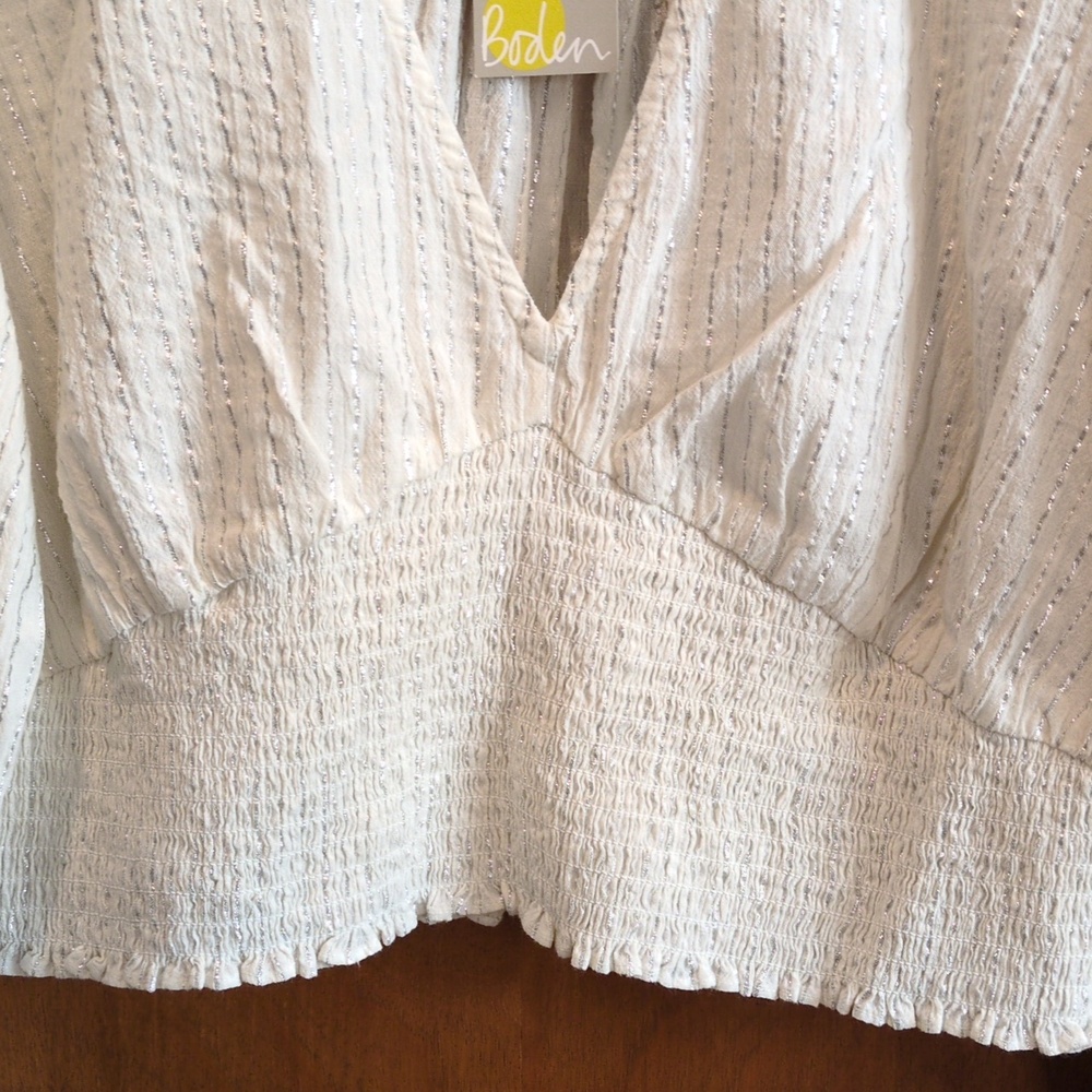 Boden Lurex Smocked Crop Top In Ivory Size 12 - Picture 5 of 10
